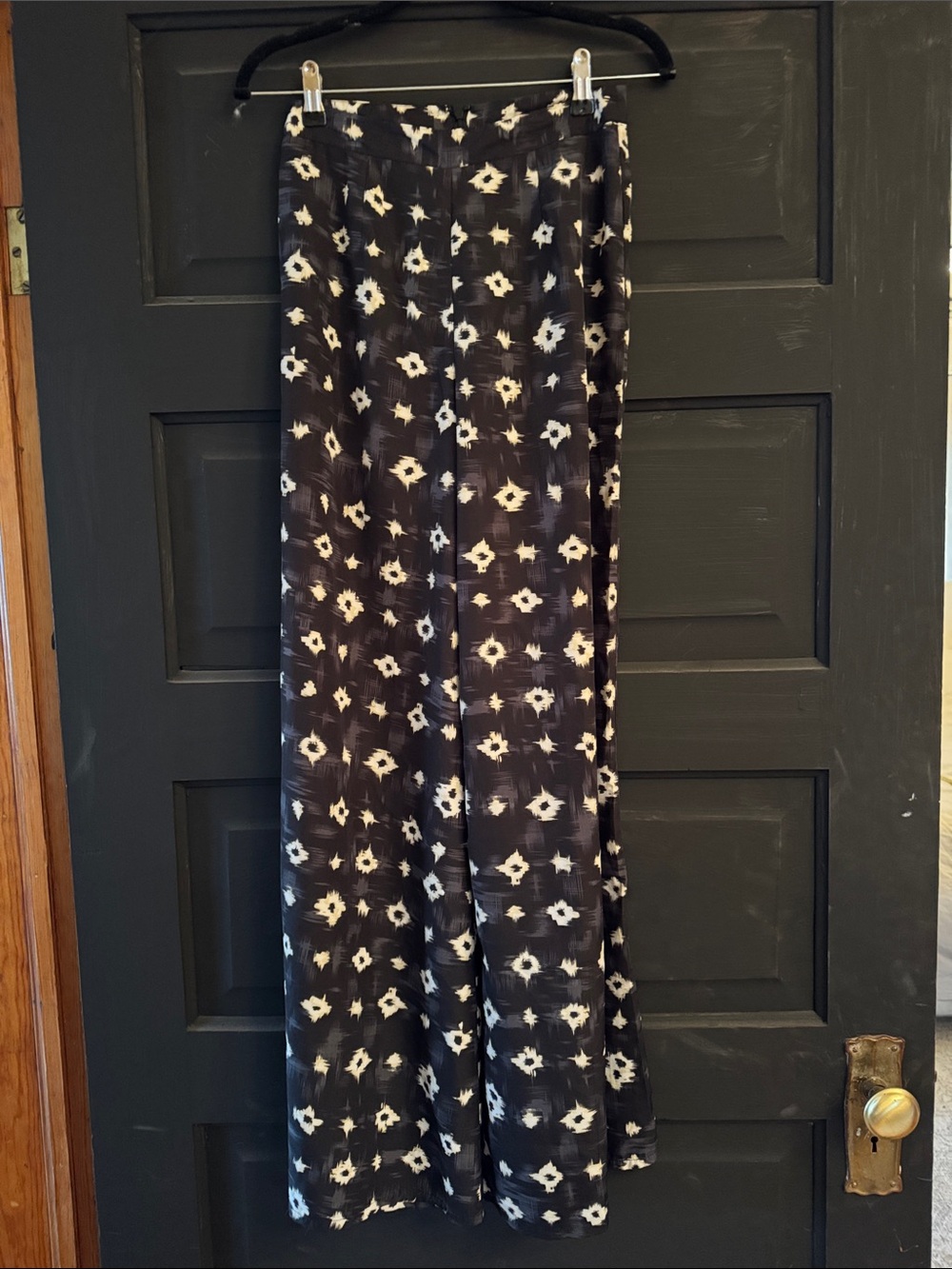 Urban Outfitters Nom de Plume Black Wide-Leg Pants with Cream Geometric Print